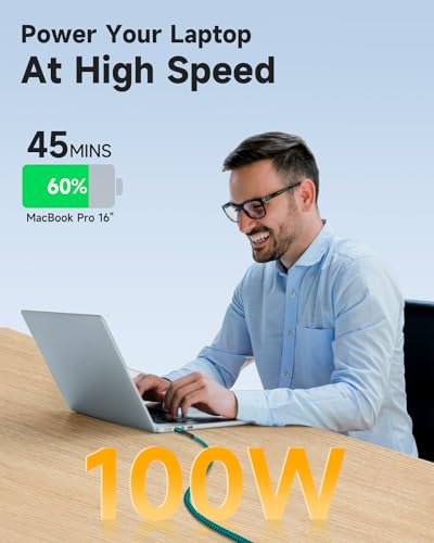 Ultimate 10 FT Right Angle USB-C to USB-C Cable (2-Pack) – 100 W Power Delivery for Fast Charging i Phone 16, Mac Book & Galaxy – Durable Tangle-Free Nylon Braided Design for Tight Spaces – Enhanced Flexibility for All Your Devices