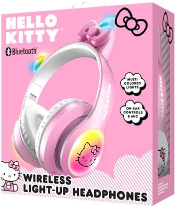 Hello Kitty Light-Up Wireless Bluetooth Headphones for Kids & Adults – Foldable, Adjustable Design with 8-Hour Playtime and Playful LED Earcups for a Fun Audio Experience in White