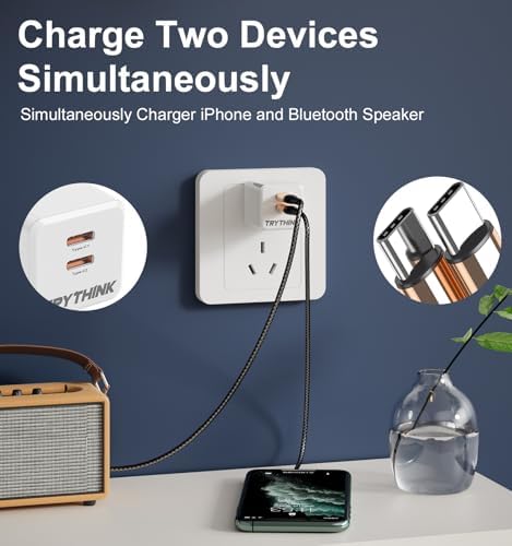 TRYTHINK 35 W Dual-Port USB-C Fast Charger – Compact Ga N Power Adapter for i Phone 15 & Pixel Series – Essential 2-Pack Travel Charger for Rapid, Reliable Charging Solutions