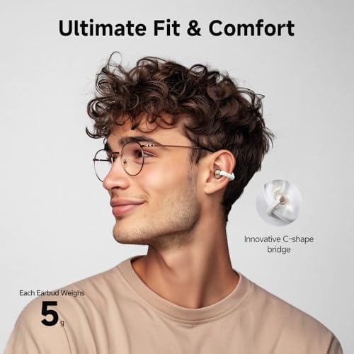 QCY Crossky C30 Open Ear Bluetooth Earbuds – Ultra-Lightweight Clip-On Design with Advanced 4-Microphone Environmental Noise Cancellation for Crystal-Clear Calls, Secure Fit for Dynamic Lifestyles, Dual Device Pairing Capability, and Customizable EQ for Personalized Audio Experience – Ideal for Sports, Outdoor Activities, and Enhanced Safety Awareness