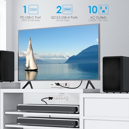 Ultimate Under-Desk Power Management Hub: Dual Layer Desk Clamp Surge Protector with 10 AC Outlets & 3 Fast USB Ports (20 W USB-C), 6 Ft Extension Cord for Efficient Office & Home Charging – ETL Listed for Enhanced Safety and Reliability