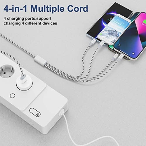 Ultimate 4-in-1 Fast Charging Cable – 10 Ft Multi-Device Charger with Dual IP, Micro USB & Type C Ports – 3.5 A High-Speed Performance for i Phone 13/12/11/Xs/X/8/7/6/se, Samsung Galaxy, LG, Pixel, and One Plus – Durable Nylon Braided Design for Enhanced Longevity and Convenience