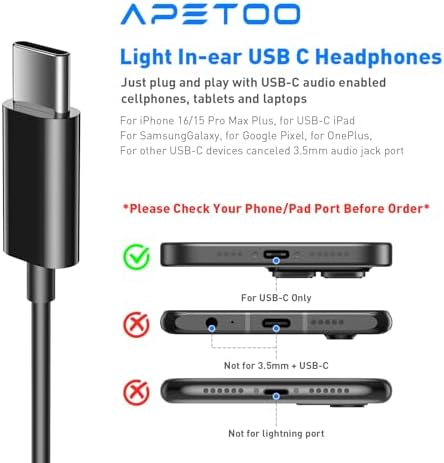 Elevate Your Audio Experience with Premium USB C Wired Earbuds for Apple & Android – Superior Hi-Fi Stereo Sound, In-Line Microphone, and Quick Volume Control – Perfectly Compatible with i Phone 16 Pro Plus, Google Pixel 8/7/6 A/5, and Samsung S24/S23/S22/S21 – Ergonomically Designed for All-Day Comfort and Unmatched Clarity in Music and Calls