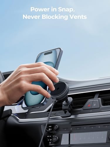 Efficient Magnetic Car Charger with Active Cooling – 15 W Qi2 Fast Charge for Mag Safe Devices – Universal Air Vent Mount for i Phone 16/15/14/13/12 – Optimal Performance & Enhanced Compatibility for Safe Driving