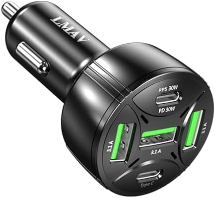 High-Speed 5-Port USB C Car Charger Adapter – 75 W PD 3.0 Fast Charging for i Phone 16/15/14/13 Pro Max, Galaxy S24/S23/S22/Note 20, Android, Pixel – Ultimate Multi-Device Power Solution for On-the-Go Convenience