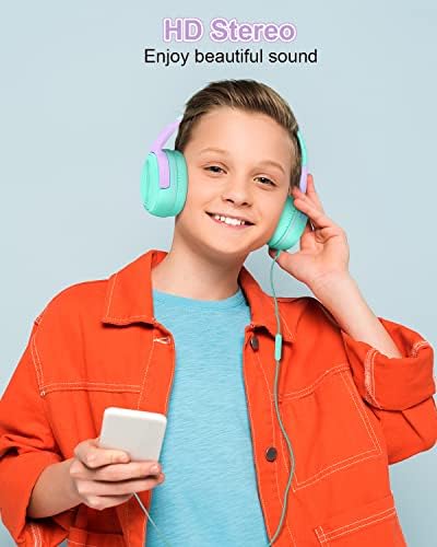 Vibrant Purple/Red ELECDER S8 Wired Kids Headphones with Adjustable Volume Control – Safe Sound Technology (85/94 d B) for Hearing Protection – Comfortable Fit for Growing Children – Perfect for School, Travel, and Play – Built-in Microphone for Effortless Communication – Compatible with Tablets and Smartphones – Durable Design for Everyday Adventures