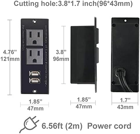 Recessed USB C Power Station for Fast Charging: 2 Outlets & 2 USB Ports (PD20 W & QC18 W) – Space-Saving Desktop Power Strip with Flat Plug for Easy Mounting on Desks, Sofas, Cabinets, and Nightstands (Sleek Black Finish) – Optimal Power Supply Solution for Home & Office Use