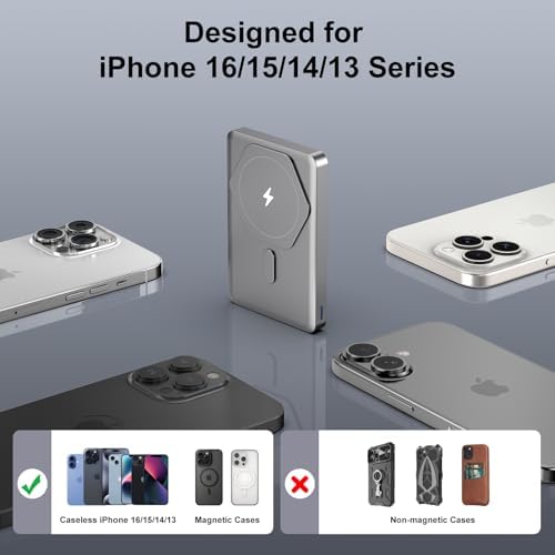 Magnetic Portable Charger – 10,000 m Ah Wireless Power Bank with 20 W PD Fast Charging for i Phone 16/15/14/13/12 & Air Pods – Durable Alloy Design for Effortless Travel & Seamless Compatibility – Sleek Black Finish for Modern Aesthetics
