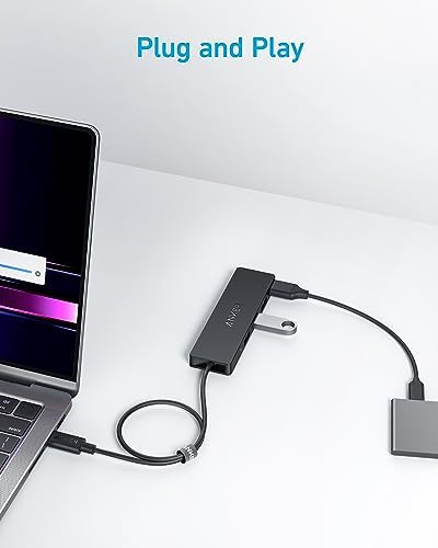 Anker Ultra-Slim 4-Port USB 3.0 Hub – Lightning-Fast 5 Gbps Data Transfer for Mac Book, i Mac, and Surface – Compact 0.7 ft Design for On-The-Go Professionals – Enhance Your Workspace with Effortless Connectivity and Seamless Device Integration