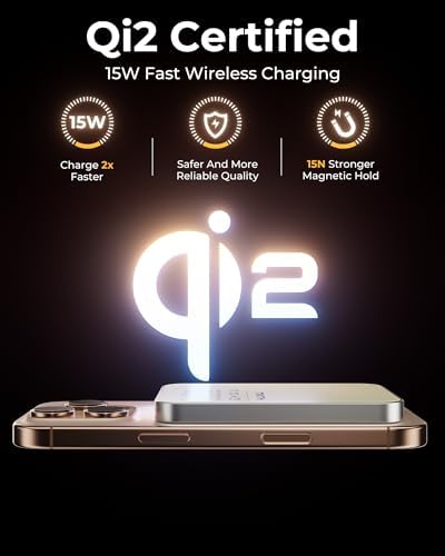 2025 Ultra-Slim Mag-Safe Wireless Power Bank – 5000 m Ah Qi2-Certified Charger for i Phone 16/15/14/13/12 – Lightweight Magnetic Battery Pack with 15 W Fast Charging & Superior Safety Features – Ideal Travel Companion for Effortless Device Power Management