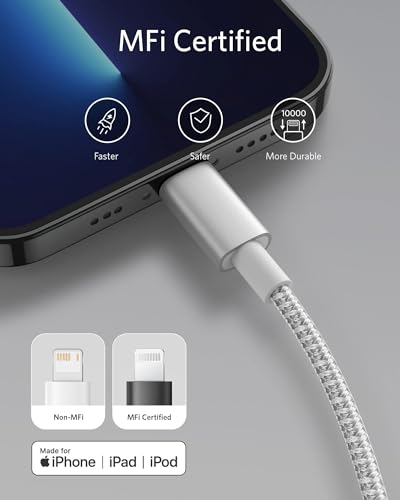 Anker Premium Nylon Braided USB C to Lightning Cable – 6 FT Durable MFi Certified Charger for i Phone 14 and More – Fast Charging & High-Speed Data Transfer Cable for Ultimate Connectivity