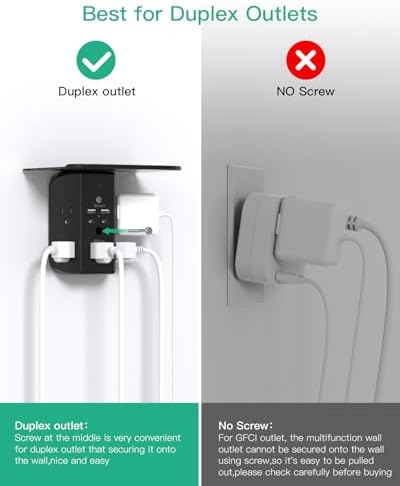 Revolutionary Wall Outlet Extender with Integrated Shelf & Adjustable Night Light – 5 USB Ports Including Rapid USB-C Charging, Surge Protection, and Compact Design for Enhanced Organization and Efficiency