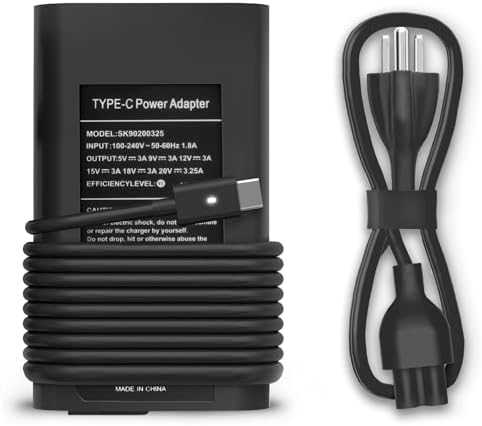 65 W USB-C Fast Charger for Dell Devices – High-Speed Power Adapter Compatible with Latitude, XPS, Inspiron & Chromebook Models – Universal Input (100-240 V) with Multiple Output Options for Optimal Performance – CE/FCC/ROHS Certified with 12-Month Warranty and 30-Day Satisfaction Guarantee – Ideal for Professionals Needing Reliable Charging on the Go