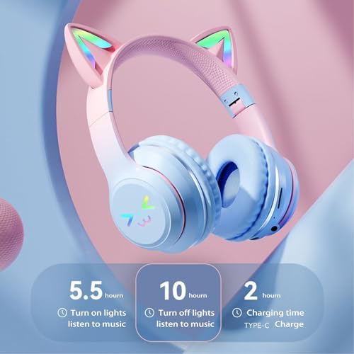 Experience Unmatched Safety and Fun with Our Kids Bluetooth Over-Ear Headphones – Volume-Limiting to 85 d BA for Ear Protection, Fast Type-C Charging, and Vibrant LED Lights – Perfectly Designed for Ages 8-24, Ideal for On-the-Go Use with Tablets and Smartphones!