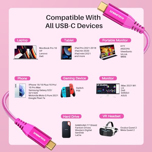 Long USB C Monitor Cable 10FT, 4K@60Hz Video Output 100W PD Charging, 20Gbps Data Transfer, Long USB C 3.2 Gen 2×2 Cable for MacBook, iPad, Dell, LG, ARZOPA, KYY for Portable Monitor – Enhanced Compatibility and Speed
