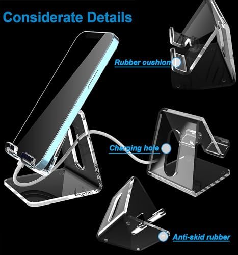 Crpich Acrylic Cell Phone Stand, Portable Phone Holder, Clear Phone Stand for Desk, Compatible with Phone16 15 14 13 12 Pro Max 11 Xr Plus SE, Switch, Android Smartphone, Pad, Desk Accessories, 2 Pack – Enhanced Compatibility and Speed