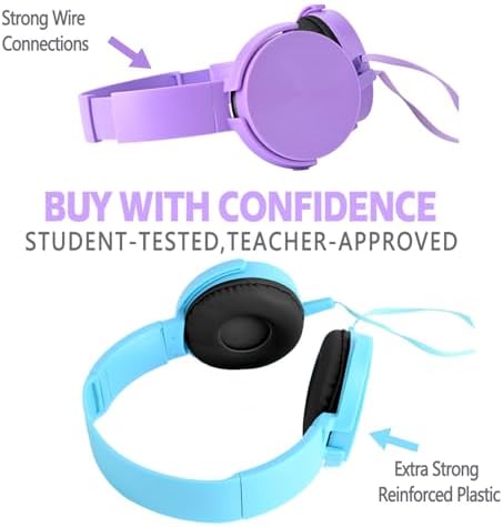 Exceptional Wireless Comfort for Learning – 2 Pack Kids Headphones with Soft Swivel Ear Pads for Engaging Online Education, Stylish Light Blue & Purple On-Ear Designs Ideal for School Use and Virtual Classrooms, Durable Wired Connectivity for Laptops and Meetings