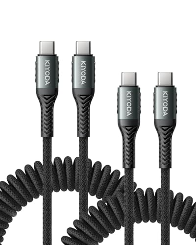 USB C Cable Coiled 6FT 2Pack, Braided USB A to Type C Charger Cable for Car 66W Fast Charging Cord Compatible with iPhone 16 15, iPad, Samsung Galaxy, Google Pixel, Moto, TCL, LG Phones – Enhanced Compatibility and Speed