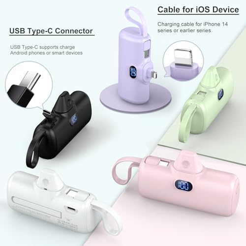 Ultra-Compact 5000 m Ah Mini Power Bank for i Phone and Android – Dual Charging with USB-C Cable, LED Battery Indicator, Reliable Travel Essential for i Phone 14/13/12/11 Series – Stay Powered Anywhere, Anytime