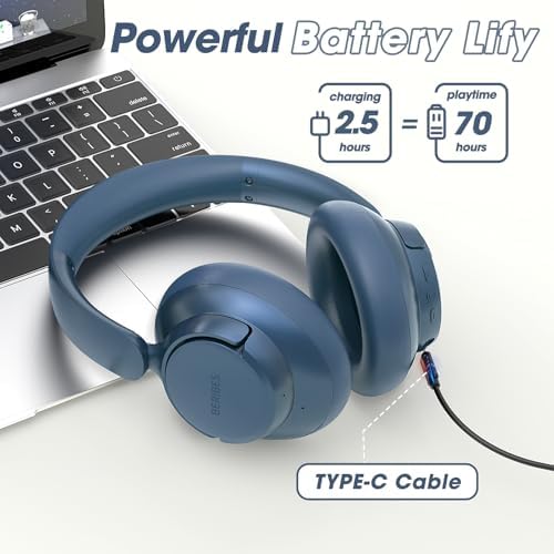 Unleash Your Audio Potential with BERIBES Premium Hybrid Active Noise Cancelling Headphones – Wireless Freedom, 70-Hour Playtime, Deep Bass Enrichment, Ergonomic Comfort, Fast Charging, and Versatile 3.5 mm Cable in Vibrant Blue for All-Day Enjoyment
