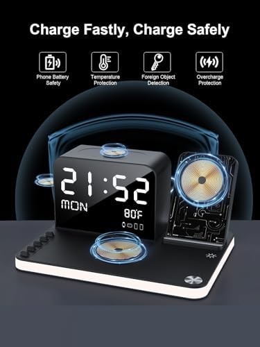 Ultimate 7-in-1 Wireless Charging Station for Apple Devices – Fast 33 W Charger with Bluetooth Time Sync, Night Light & Multi-Device Compatibility for i Phone 16/15/14/13/12 Pro Max, Android Phones, Air Pods & Apple Watch – Stylish & Efficient Power Solution