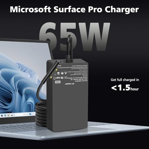 High-Performance 65 W Laptop Charger for Microsoft Surface Pro Series – Universal Compatibility for Pro 10, 9, 8, 7+, 7, 6, 5, 4, 3, X, and Surface Book & Go Models – Enhanced Charging Speed with USB Port – Safety Features for Optimal Device Protection – Perfect for Students, Professionals, and Travelers