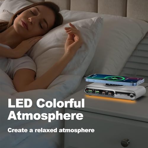 Revolutionary 6-in-1 USB C Charging Hub with LED Color Nightlight – 72 W 4-Port Magnetic Wireless Charger for Phones, Tablets, and Laptops – PD45 W and QC3.0 Fast Charging Technology for Ultimate Device Compatibility and Speed – Ideal for Home and Office Use