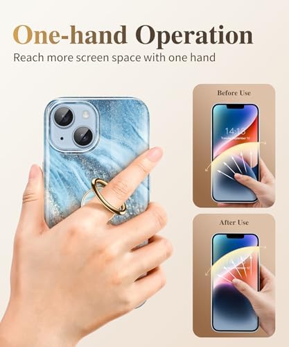 GVIEWIN Stylish Marble Phone Ring Holder with 360° Rotation for Ultimate Grip and Kickstand Functionality – Compatible with i Phone 16 Pro Max, 15 Plus, 14, 13, 12 Series & Galaxy S25/S24 Ultra – Elegant Flowing Sakura Design for Enhanced Safety and Usability