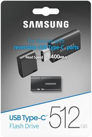 Samsung 512 GB USB 3.2 Type-C Flash Drive – Ultra-Fast 400 MB/s Data Transfer, Durable and Portable External Storage for Computers & Mobile Devices, MUF-512 DA4/AM – Perfect for Professionals and Students in 2024