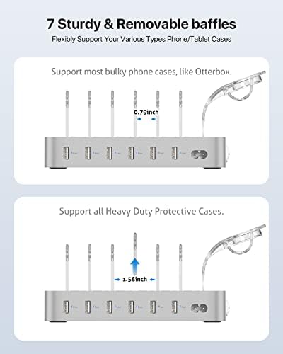 Soo Pii Elegant Pink 6-Port USB Charging Station Organizer – Fast Multi-Device Charging Hub with 6 High-Speed Cables and i-Watch Holder – Ultimate Solution for Neat Workspaces and Efficient Device Management