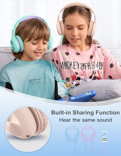 Premium Kids Over-Ear Headphones with Built-In Microphone – Safe Volume Control, Lightweight Dark Green Design for Online Learning & Travel, HD Sound Quality, Collaborative Audio Sharing Feature for Enhanced Learning Experiences