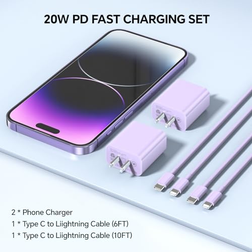 Elevate Your Charging Experience with the 4-Pack USB C Fast Charger Set – 20 W PD Wall Chargers with 6 FT & 10 FT USB C to Lightning Cables for i Phone Models 14/13/12/11/XS/XR/X/SE/8 – Sleek, Travel-Friendly Design for Rapid Power Delivery and Everyday Convenience