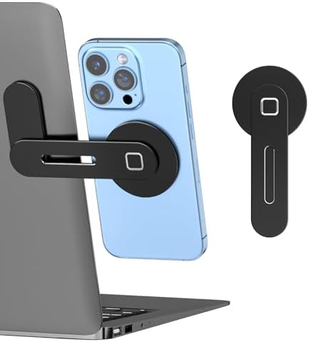 CloudValley Adjustable Laptop Stand, Magnetic Phone Holder, Aluminum Slim Computer Monitor Side Mount Clip for iPhone MagSafe Series & All Phones, Portable Foldable Computer Expansion, Matte Black – Enhanced Compatibility and Speed
