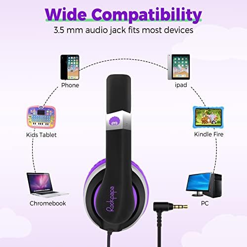 Rockpapa HS20 Kids Wired Headphones – Super Lightweight & Foldable Design with Integrated Microphone, Perfect for School, Travel & Entertainment – Compatible with Tablets & Smartphones, Stylish Black & Orange for Ages 3-15, Ideal for Learning, Play, and Hands-Free Communication