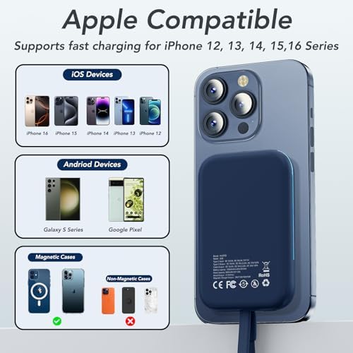 HUOTO 10000 m Ah Magnetic Power Bank – Ultimate Fast Charging Solution for i Phone 12-16 Pro Max | Wireless Battery Pack for Hassle-Free Travel & Everyday Use | Sleek, Compact Design with Enhanced Mag Safe Compatibility