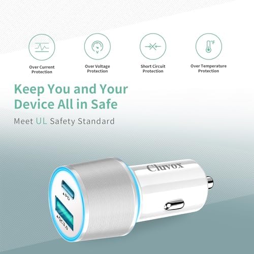 Dual Port 38 W USB-C Car Charger (2 Pack) – Fast Charge Your i Phone 16 Pro/Max/Plus & Samsung Galaxy S25/S24/S23 with 20 W PD & 18 W QC – Includes 3.3 FT Type C Cable – Sleek Black Design for Enhanced Compatibility and Efficiency, Perfect for Road Trips and Daily Commutes