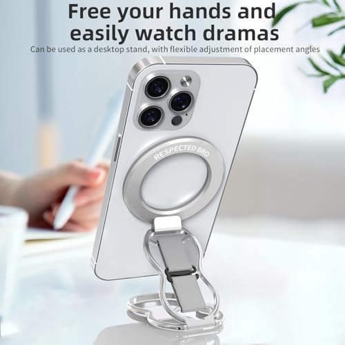 Elevate Your Smartphone Experience with RESPECTED-BRO 4-in-1 Magnetic Phone Grip Stand – Ultimate Kickstand, Secure Finger Strap, and Universal Compatibility for i Phone & Android (Silver) – Perfect for Hands-Free Convenience and Enhanced Usability