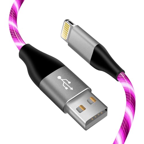 LED Light-Up i Phone Charging Cable – MFi Certified 6 FT USB A to Lightning Fast Charger for i Phone 13, 12, 11, X, XS, XR, 8, 7, 6 S, 5 S, i Pad, i Pod Touch (Durable Purple Design) – Effortless Monitoring & Enhanced Speed