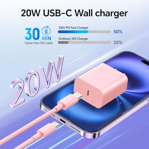 Revamp Your Charging Routine with the Vibrant 3-Pack 20 W USB-C Fast Charger Set for i Phone 16/15 – Featuring 10 FT USB-C Cable in Eye-Catching Pink, Red, and Black – Perfect Power Delivery for i Phone 15 Pro/Pro Max & i Pad Pro – Compact, Lightweight, and Stylish Charging Solution for Home and Travel Use