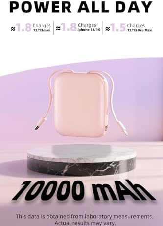 Chic Pink 3-in-1 Power Bank with 10,000 m Ah Capacity – Fast 22.5 W Charging, Integrated Cables & Quad Outputs for Effortless Device Power-up – Ultimate Portable Charger for i Phone, Android, & Samsung Devices – Ideal for Modern Professionals and Travelers