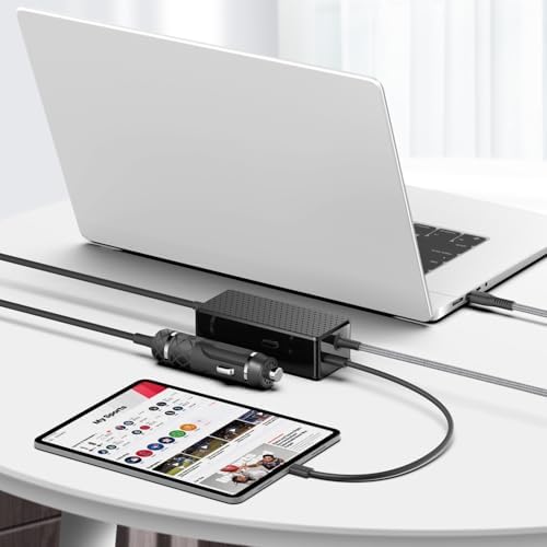 Power Up On-the-Go: 100 W USB-C Car Charger for Acer, HP, Dell, MSI, and Surface Pro – Fast Charging PD 3.0 Adapter for Mac Book Pro/Air, Lenovo, Asus, Razer, and More – Versatile 12 V-24 V DC Output with Enhanced Compatibility for Galaxy, Pixel, i Pad, and Nintendo Switch – Efficient 2.6 m Cable Length for Convenient Use in Vehicles – Programmable Power Supply Mode with QC 3.0 Fast Charge Capability – Total Output Options Ranging from 5 V to 20 V for Ultimate Device Versatility – Ideal for All USB-C Devices Including Laptops, Smartphones, Tablets, and More – Stay Powered on Your Road Trips and Daily Commutes with This Reliable and High-Performance Charger!