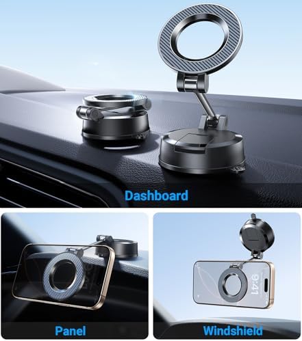 Sleek Kaistyle Mag Safe Car Mount – Advanced Nano Gel Suction Phone Holder for i Phone 16 Pro Max, 15, 14, 13, 12 – Effortless Hands-Free Navigation & Safe Driving – 360-Degree Rotation for Optimal Viewing Angles & Modern Vehicle Compatibility – Enhance Your Driving Experience with Strong Magnetic Hold