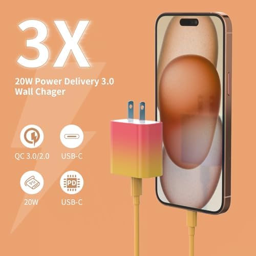 i GENJUN 4 Pack USB C Fast Charger Block – 20 W Power Delivery 3.0 Wall Adapter for i Phone 16/15/14, Galaxy & Pixel – Portable Type C Power Adapter for Air Pods Pro – Compact Travel Essential with Superior Speed and Compatibility