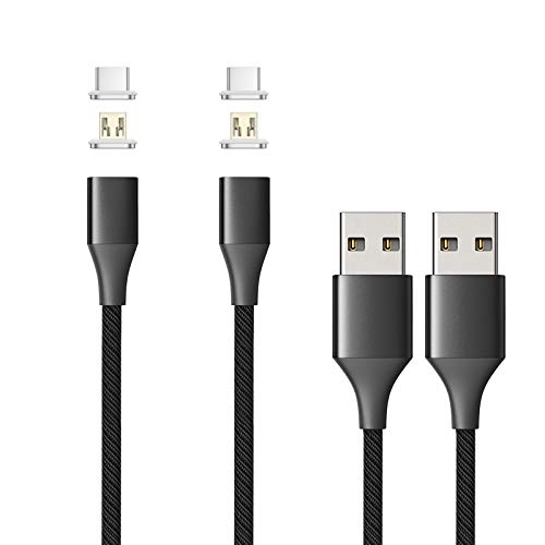 N. NETDOT 2-in-1 Magnetic Charging Cable – Nylon Braided Fast Charger for USB-C & Micro-USB Devices (3.3 ft/2 Pack Black) – Effortless Connectivity & Enhanced Durability for Streamlined Charging Solutions