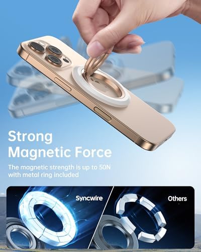 Syncwire Magnetic Phone Ring Holder – Titanium Alloy Kickstand for i Phone 12-16 Pro Max & Compatible Android Devices – Ergonomic Design, Enhanced Mag Safe Stability, Lightweight Grip for Ultimate Hands-Free Convenience