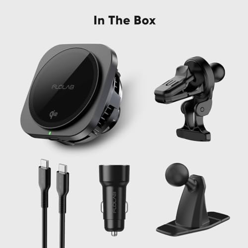 FLOLAB Qi2 15 W Wireless Car Charger for i Phone 12-16 – Magnetic Vent & Foldable Dashboard Mount with Advanced Cooling Technology for Rapid Charging – Ultimate Convenience for On-the-Go Power Management