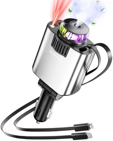 Transform Your Drive with a Multi-Port Retractable Car Charger & Air Freshener Diffuser – Fast USB-C Charging with Star Lights for i Phone & More – Ultimate Car Accessory for Enhanced Ambiance and Organization
