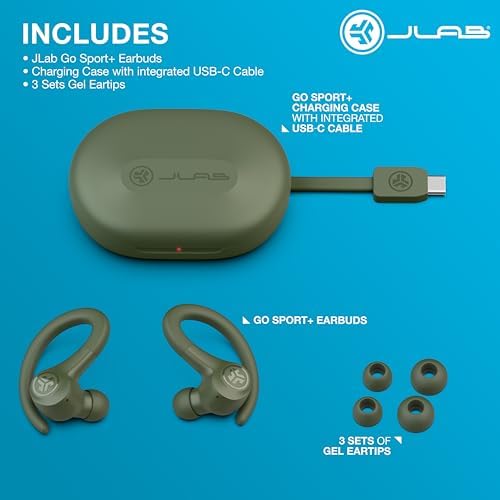 JLab Go Sport+ Wireless Workout Earbuds – Unrivaled 35+ Hour Bluetooth Battery Life, C3 Clear Calling Technology for Distinct Conversations, and Secure Earhook Design for Unyielding Stability During Workouts – Elevate Your Sound Experience with 3 Adjustable EQ Settings and Broad Device Compatibility in Sleek Graphite Finish