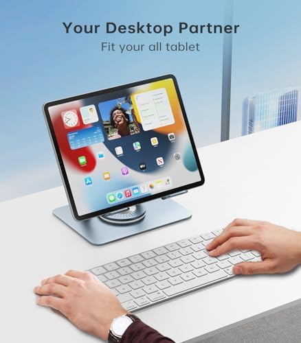 Versatile 360° Rotating Tablet Stand Holder – Durable Dual Rod Aluminum Design for Enhanced Stability and Adjustable Viewing – Universal Compatibility with i Pad, Samsung, Kindle, and More – Sleek Black Finish for Modern Workspaces – Perfect for Multitasking, Video Watching, and Reading Comfortably