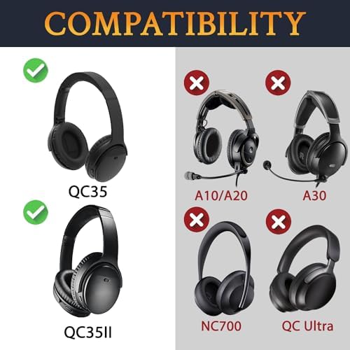 Ultimate Comfort Earpads for Bose QC35 & QC35 II – Luxurious Leather Design with Superior Noise Isolation Foam and Enhanced Thickness for Optimal Listening – Stylish Grey Replacement Cushions to Revitalize Your Headphones